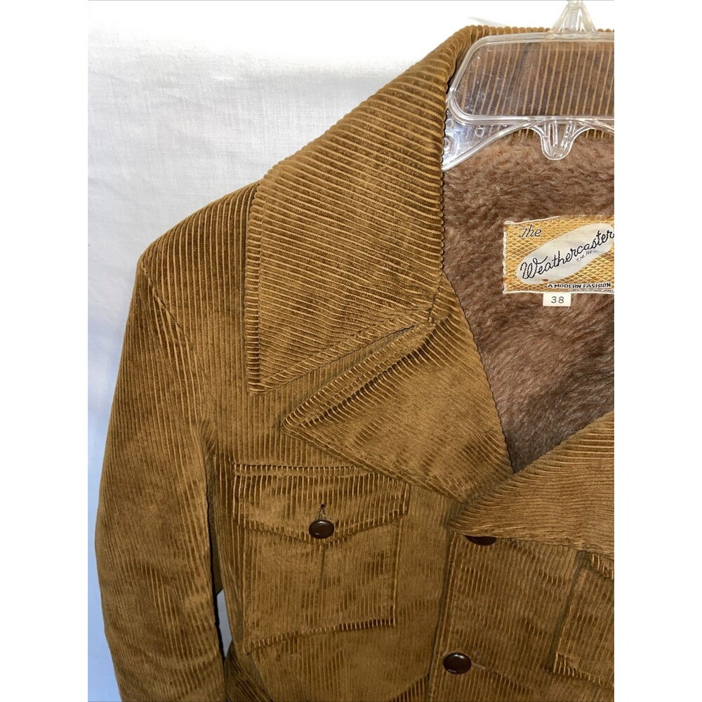 Weathercaster Men’s Corduroy Coat Size Medium Brown Fleece Lined Belted Outdoors - Picture 5 of 12